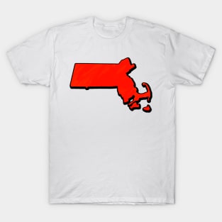 Bright Red Massachusetts Outline T-Shirt